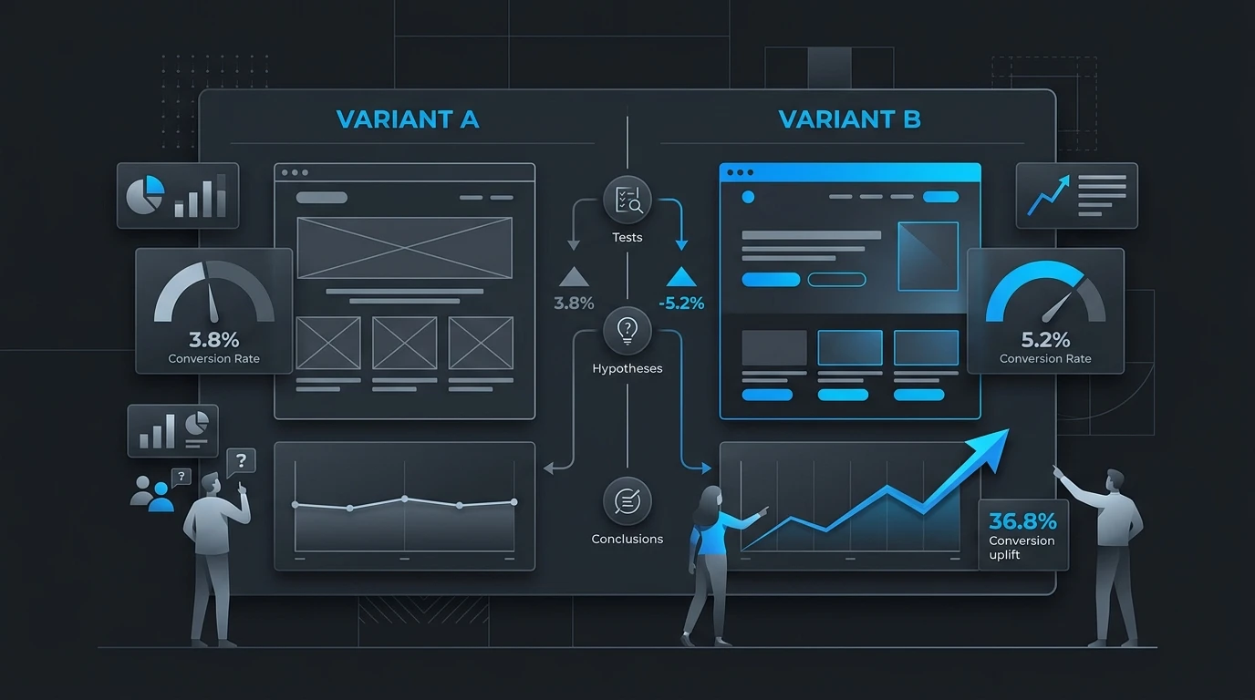 Featured illustration for 20 Website A/B Testing Ideas to Improve Leads and Sales