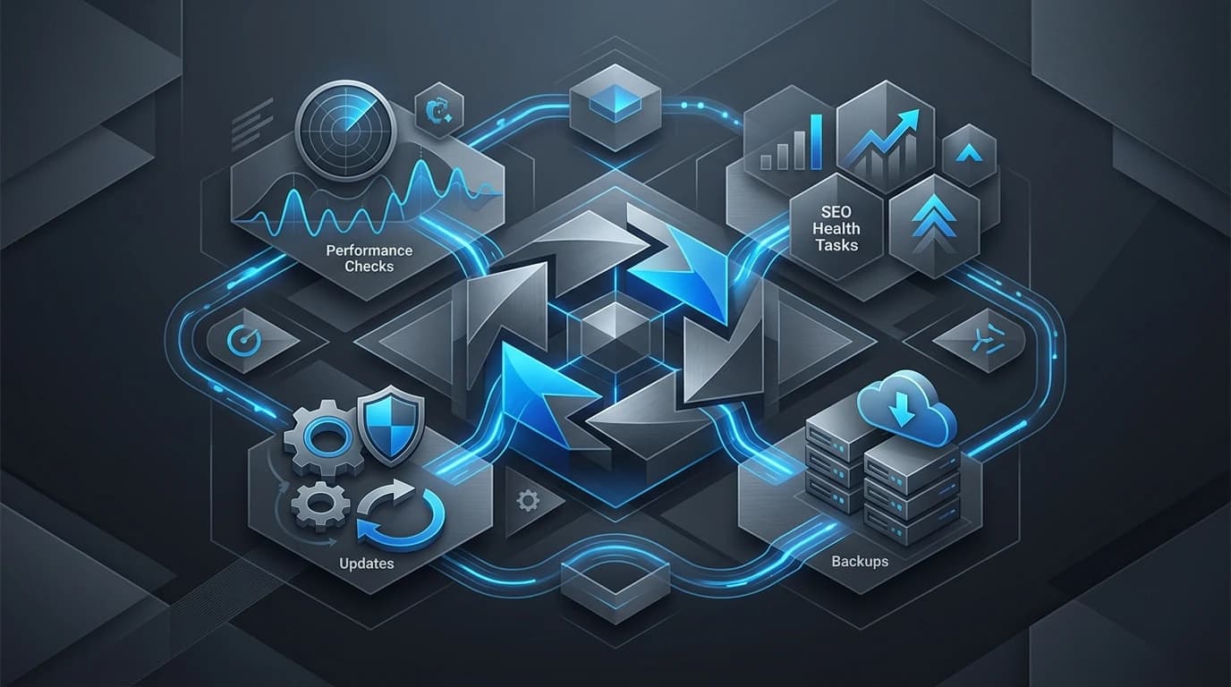 Featured illustration for Website Maintenance Plan: What to Track Monthly for SEO and Performance