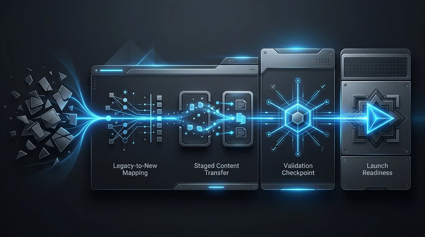 Illustration of CMS implementation and migration workflow